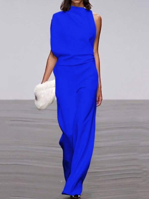 Sheer Trend - Wholesale Top & Pant Set (NOT Loungewear) - Women's - Urban Asymmetric Solid Color One Shoulder Top And Pants Set