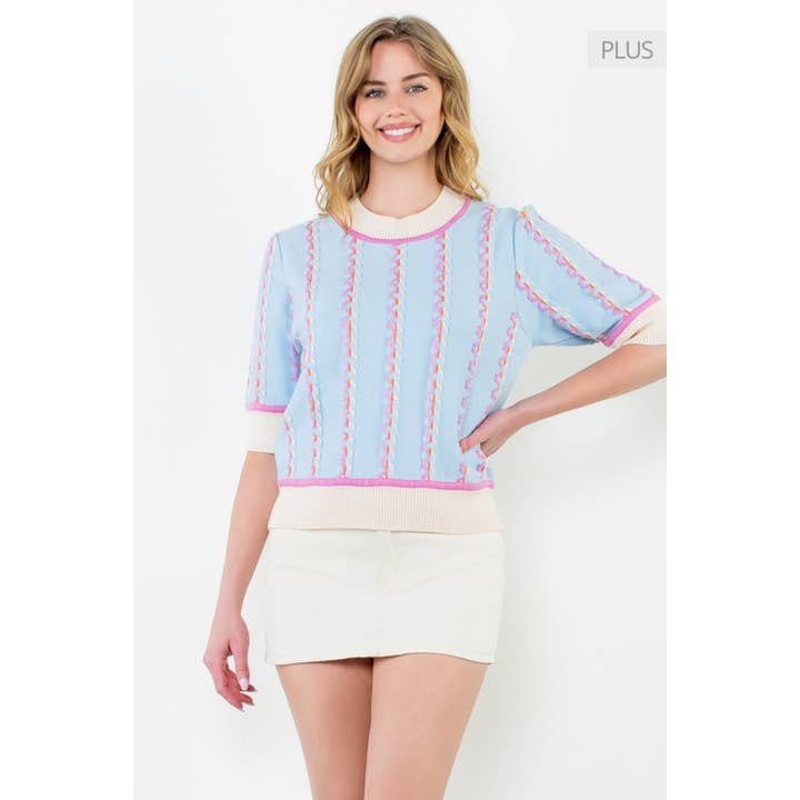 LIGHT BLUE /Size XL/ Short Sleeve Knit Top for wholesale on Faire
