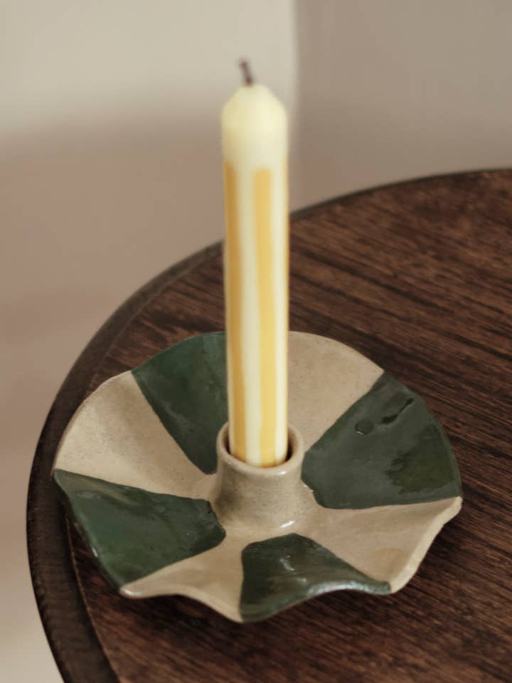 Suportes de Velas com Risca Verde e Borda Recortada por atacado de Rosie Gore