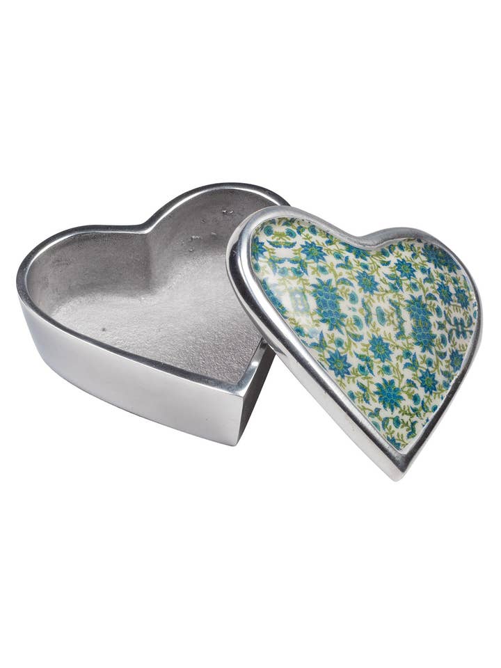 Floral Print Aluminium Heart Box for wholesale by Namaste