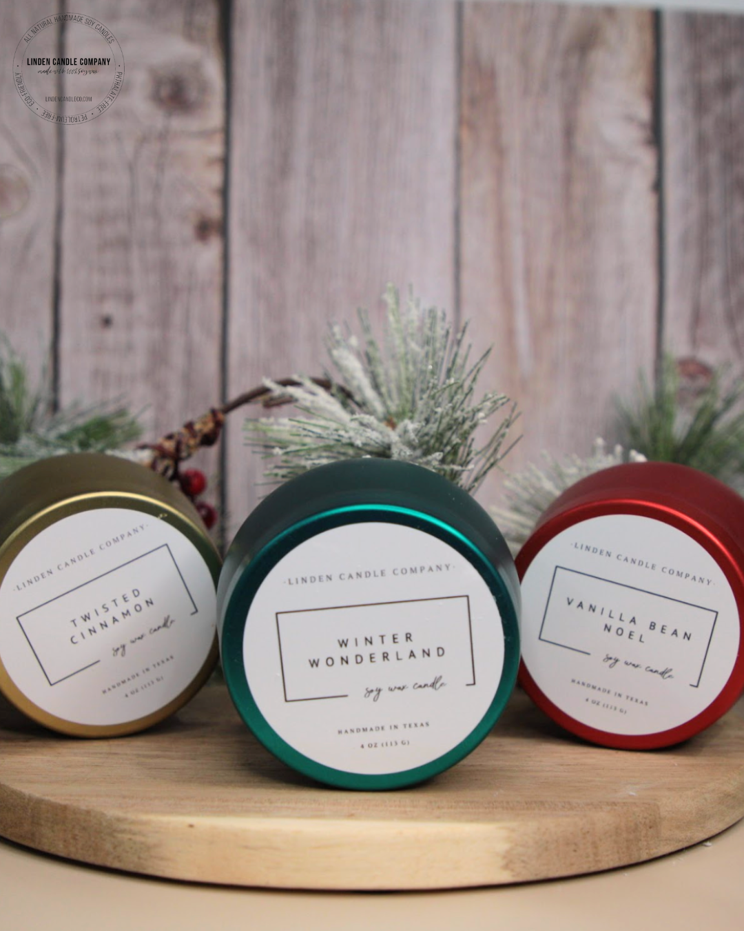 Linden Candle Company - Wholesale Travel Candles - 4oz Soy Candle Tins– Holiday Giftable Scents for Winter11
