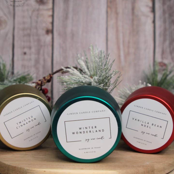 Linden Candle Company – Großhandel Reisekerzen – 4oz Sojakerzen-Dosen – Geschenkfähige Düfte für den Winter11