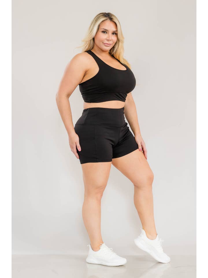 Black Plus Size Athletic Tummy Control Biker shorts With Pockets for wholesale on Faire