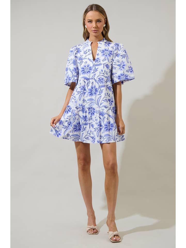 WHT COBALTS Maeve Floral Dixie Split Neck Shift Dress for wholesale on Faire