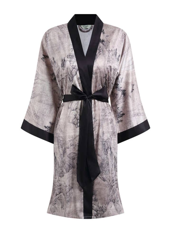 gray Short Kimono Robe Ink Painting for wholesale on Faire5
