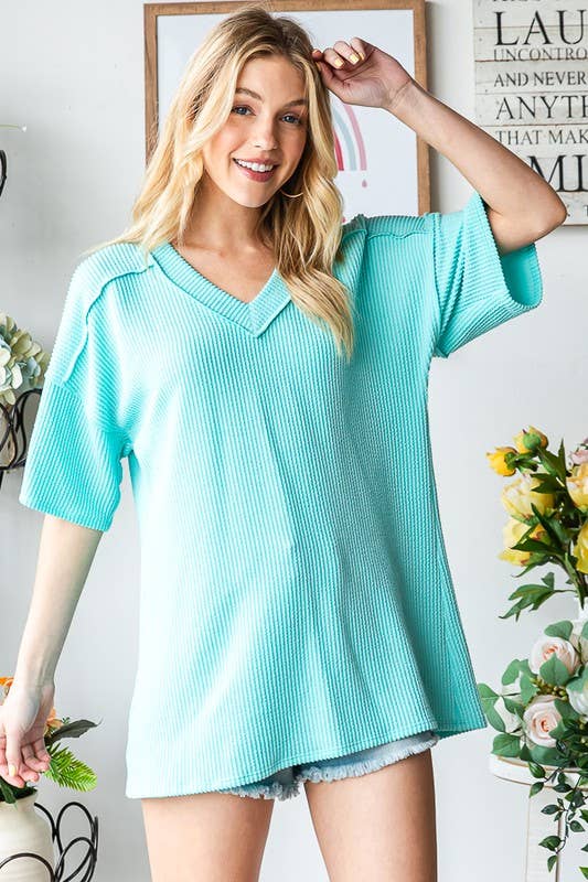 HEIMISH – wholesale Tunic – Women’s – ET7646-10 SHORT SLEEVE SOLID URBAN RIBBED TOP1