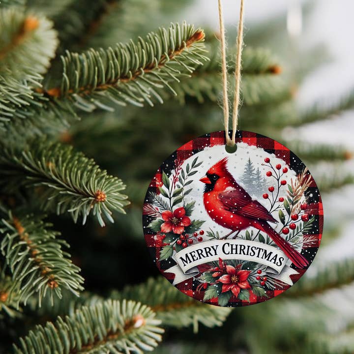 coco+bie designs - Wholesale Ornament - Red Cardinal Snow Merry Christmas Ornament - 3.5 inch1