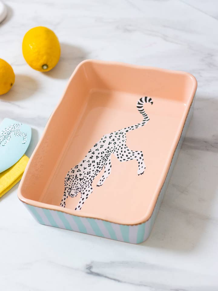 Yvonne Ellen Cheetah Small Rectangular Roaster for wholesale by Yvonne Ellen