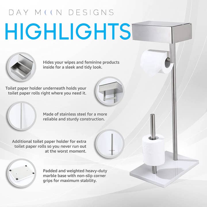 Day Moon Designs – Engroshandel Toiletpapirholder – Børstet nikkel stående toiletpapirholder+Wipes Opbevaring3