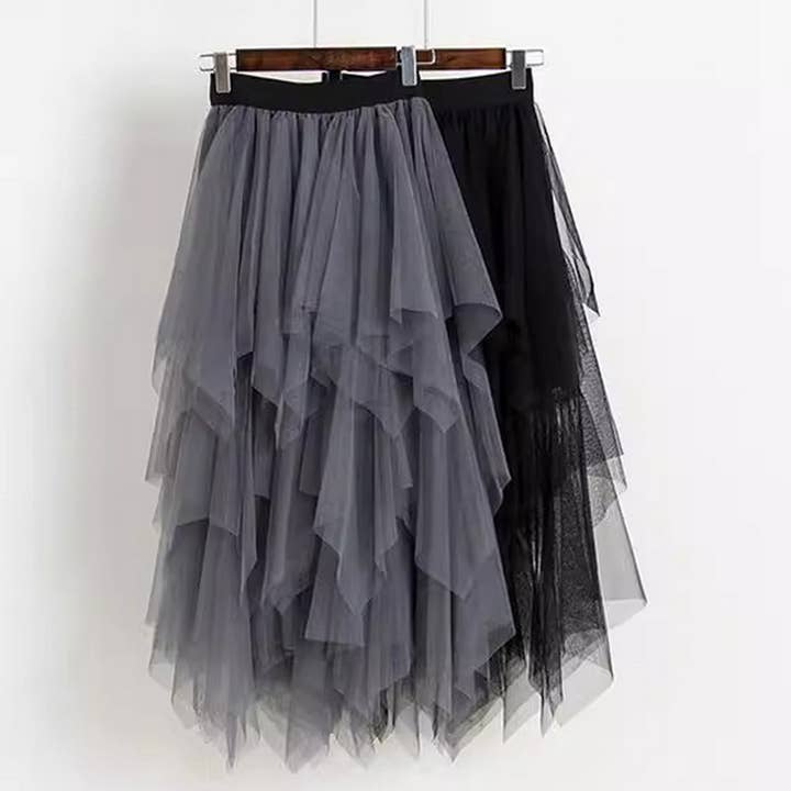 DOUBLJU - Wholesale Skirt - Women's - SPLICED FLUFFY IRREGULAR MESH SKIRT_CWBLS059329