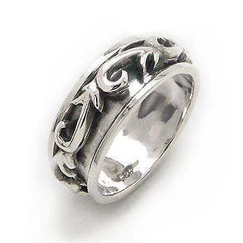 Fidget Sterling Silver Medieval Scroll or Tribal Swirl Band Spin Ring for wholesale by Silver Insanity