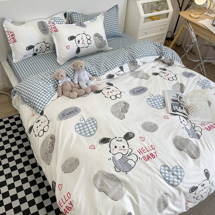 Cute Bedding Set, Checkered Bedding Flat Sheet, Kawaii Dorm Bedding, Aesthetic Bedding, Kids Bedroom, King Duvet Cover Queen Full Twin for wholesale by daintyduvet