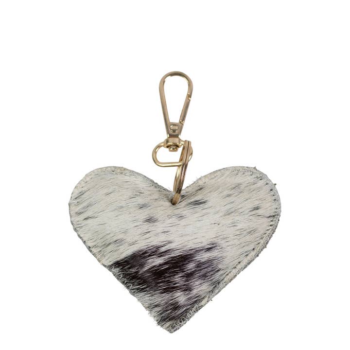 keychain cowhide heart black/white small 9cm gold for wholesale by Mars & More - Brand of B Living