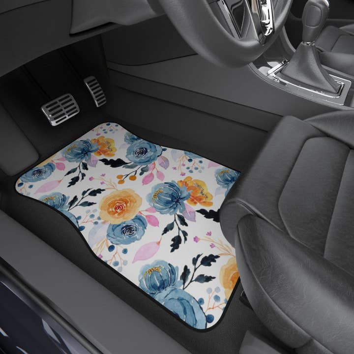 Tapis de voiture Blue Spade Flower (lot de 4) pour la vente par LimenDime Market