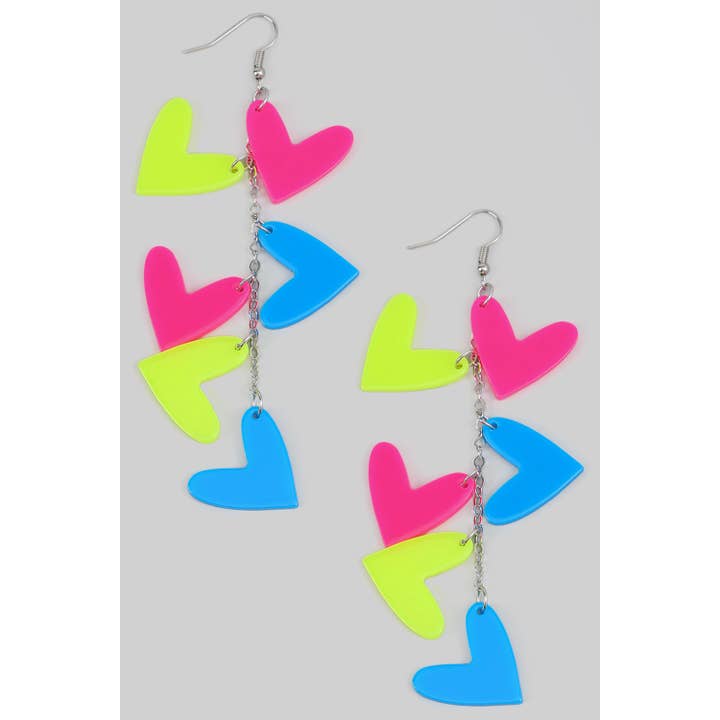 NEON LINEAR HEART DROP EARRINGS for wholesale by Girly