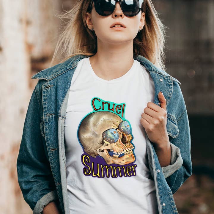 Cruel Summer T-shirt - White - Skull - 100% Cotton for wholesale by Hannah Kate Makes