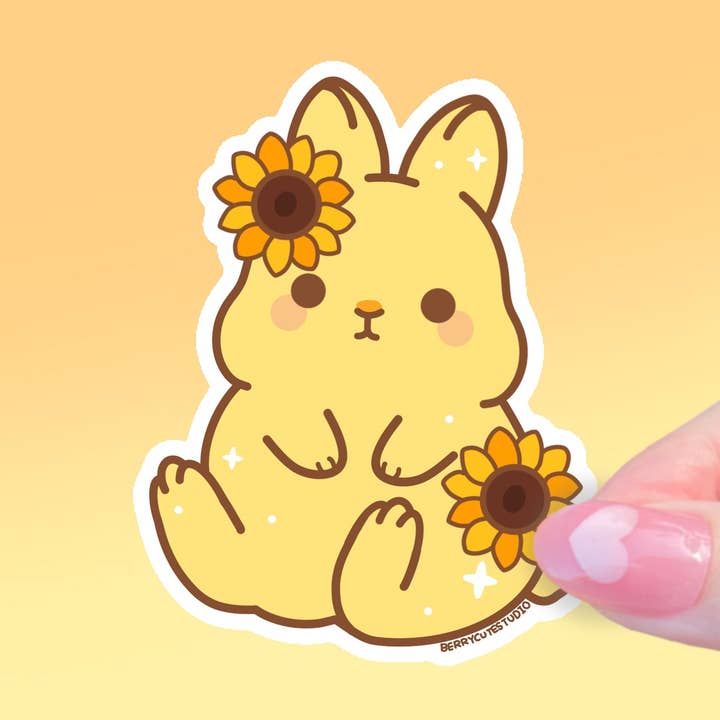 Sunflower Bunny Vinyl Sticker for wholesale by BerryCuteStudio