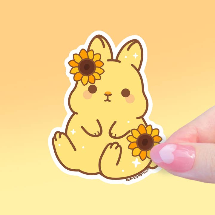Sunflower Bunny Vinyl Sticker for wholesale by BerryCuteStudio