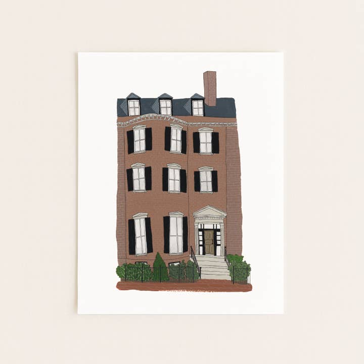 Beacon Hill Brownstone, Boston - Art Print - Gouache and Ink for wholesale by Sarah Wormann Art