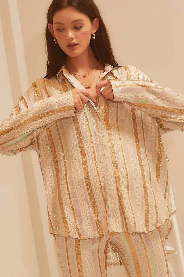 CREME MULTI Camisa Formal de Lantejoula Stripe Neutro para venda a revendedores na Faire4