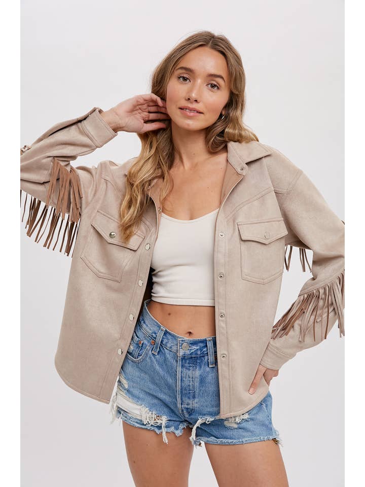 Bluivy - Wholesale Shirt Jacket/Shacket - Women's - VEGAN SUEDE FRINGED SHACKET2
