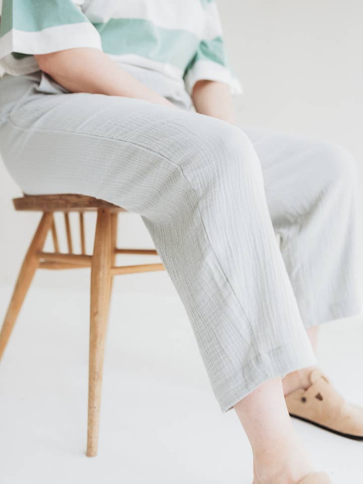 Kate Sky Blue Barrel Leg Trousers for wholesale by Turtledove London