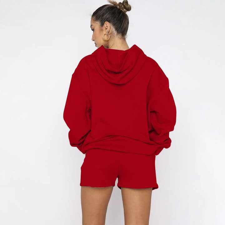 HIDDENBRAND - Wholesale Lounge Set - Women's - Oversized hooded sweatshirt and short 2 piece set outfits17