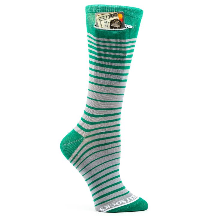 Green - Grey, Fashion Crew Pocket Socks® for wholesale by Pocket Socks