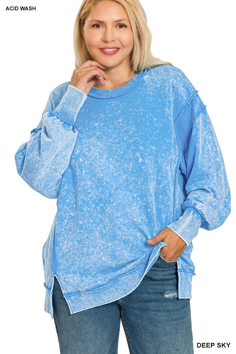 Vanilla Monkey - Wholesale Sweatshirt - Women's - Plus Acid Wash F/terry Exposed-seam Sweatshirt4