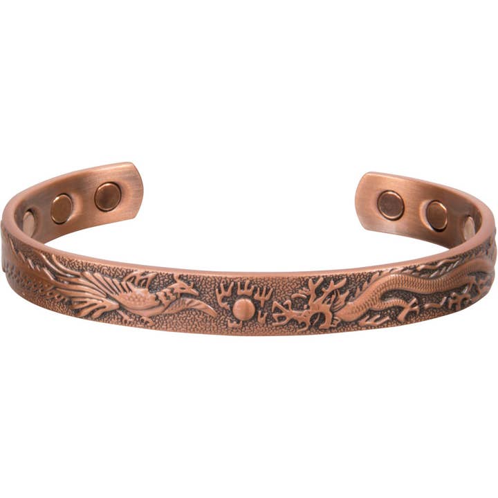 Kheops International - Wholesale Cuff Bracelet - Magnetic Copper Bracelet - Phoenix & Dragon - Antique Copper