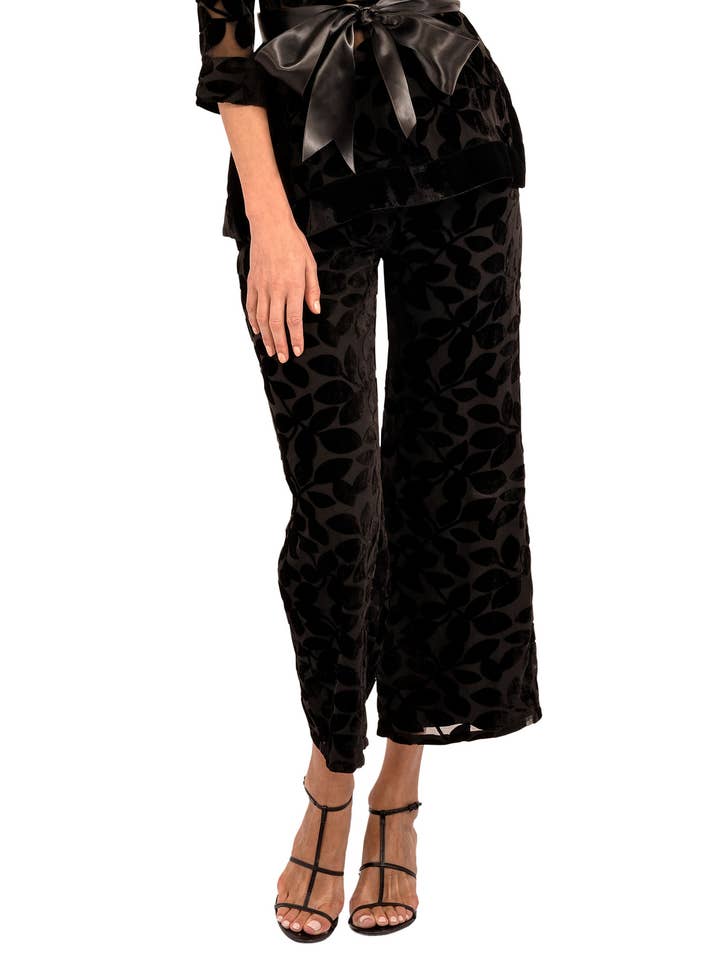 Black Palazzo Pant - Luxe Leaf Velvet for wholesale on Faire1