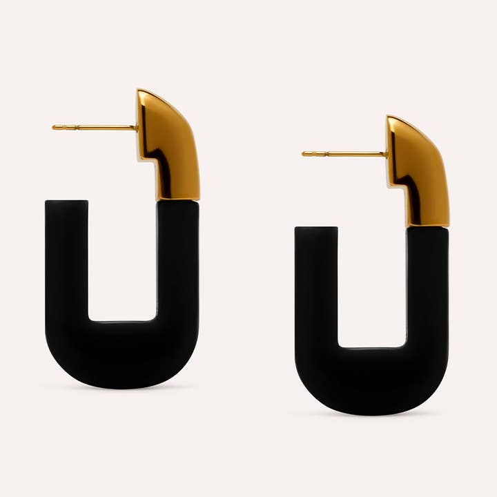 Boucles d'oreilles Lorde Link en noir de jais pour la vente par COLURi