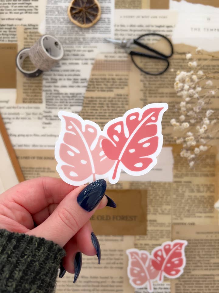 Monstera Leaf Pink Sticker, 3x3in for wholesale by Twelfth Pine