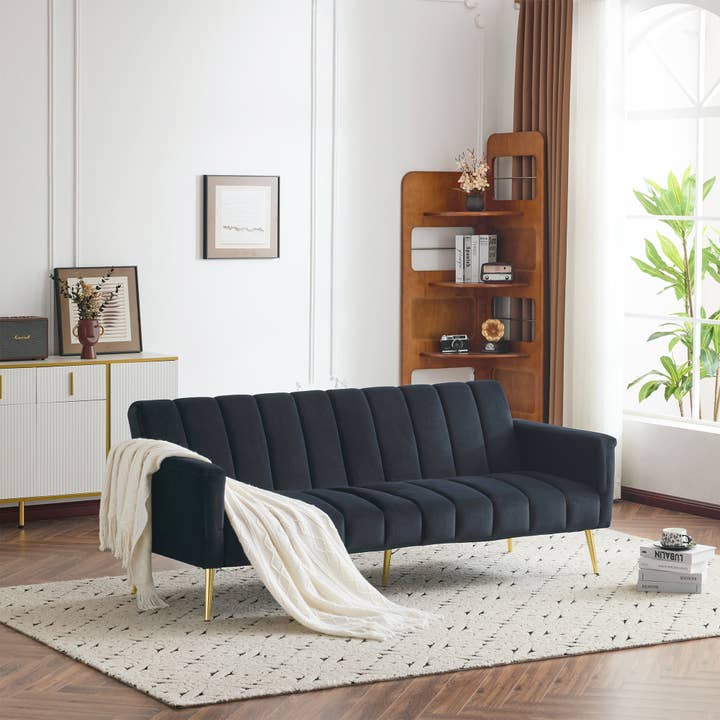 Urban Meuble - Wholesale Sofa - Black velvet 3-seater convertible sofa with 5-position backrests MEZEDS6