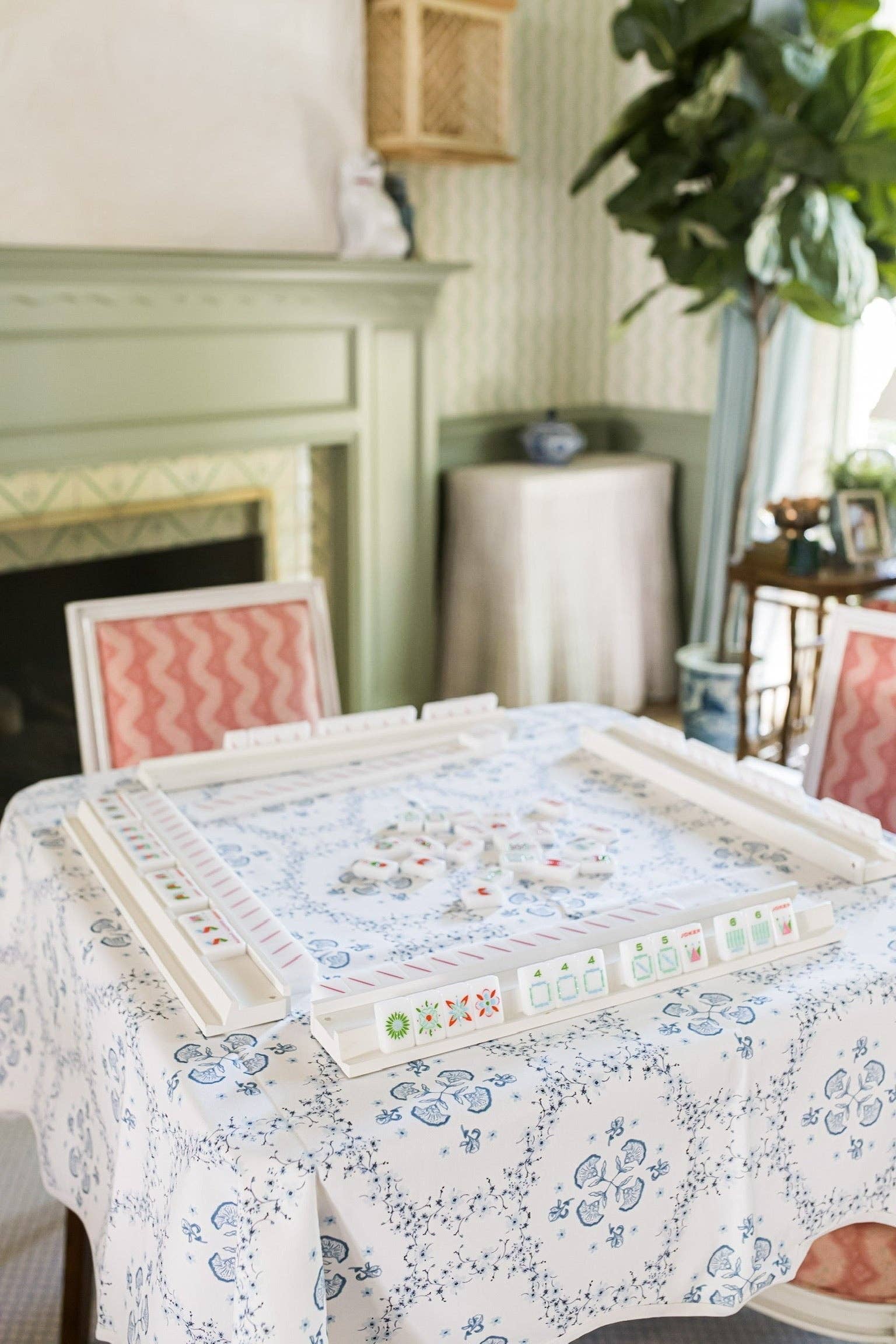 Frances Fields Home, formerly Fenwick Fields - Wholesale Tablecloth - WHOLESALE Scalloped Square Table Topper | Floral Trellis