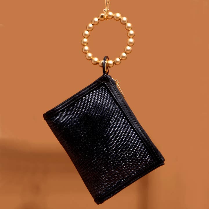 Bolso de Mano Tejido Negro con Asa Dorada de Lujo para venta al por mayor de Soli & Sun