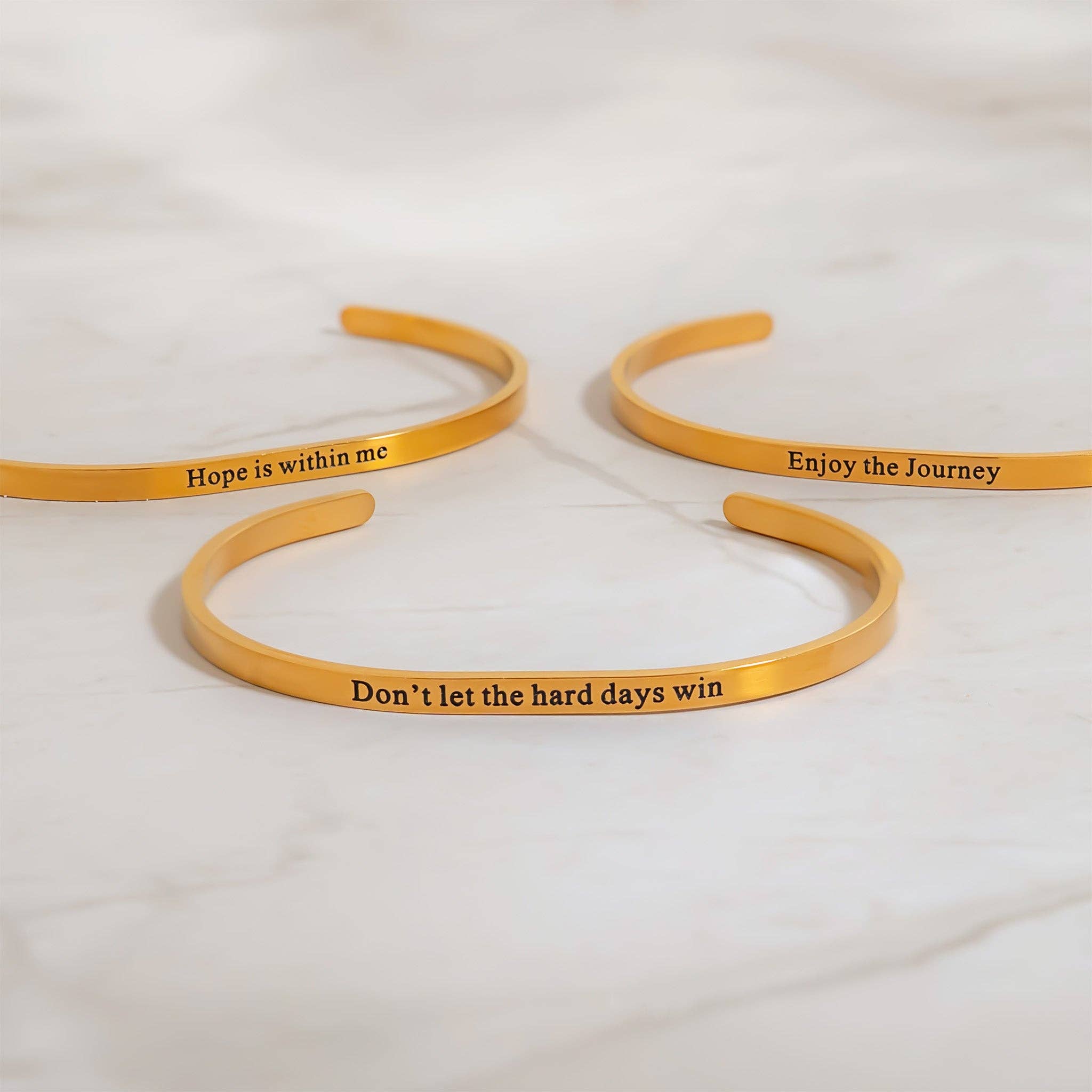 WJW - Wholesale Cuff Bracelet - 18K Gold PVD Dont let Hard Days Win Engraved Bangle Bracelet4