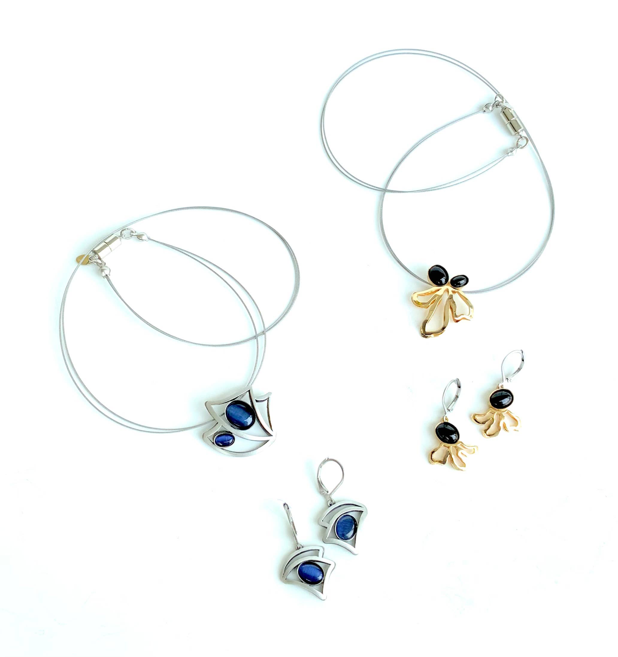 Christophe Poly / Crono Design – wholesale Jewellery set – SETS (KY) - Small Pendant WireNeck(K) 19" & LeverEar(X) Sets12