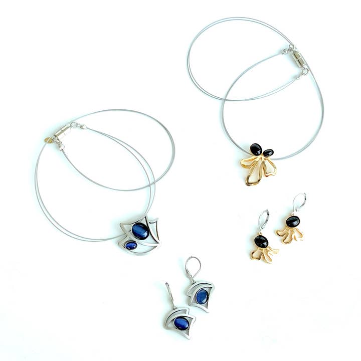 Christophe Poly / Crono Design – wholesale Jewellery set – SETS (KY) - Small Pendant WireNeck(K) 19" & LeverEar(X) Sets12