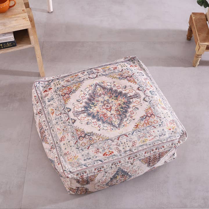 Impresionante funda de cojín otomana marroquí para decoración del hogar, color crema para venta al por mayor de Linen Connections