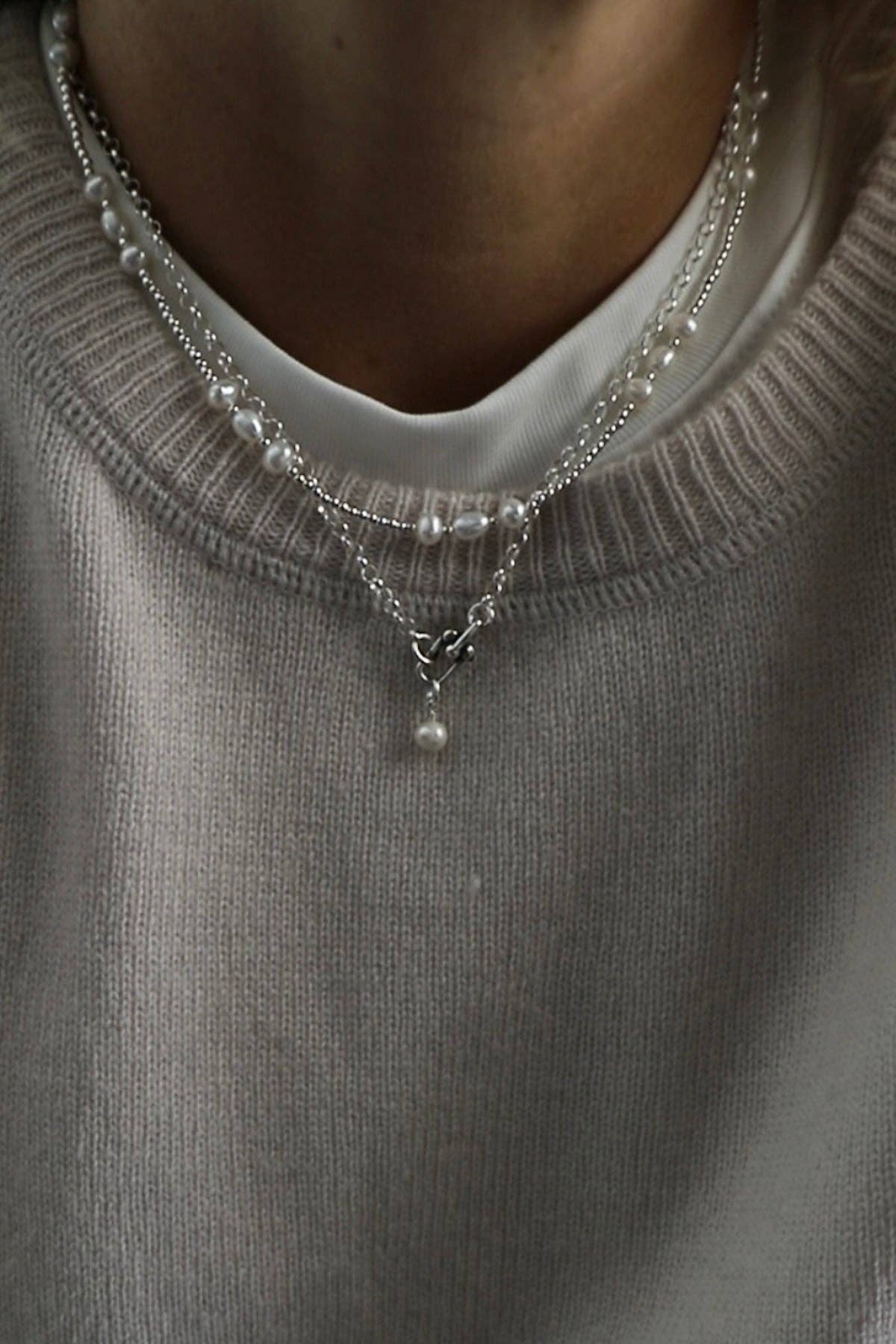 Katie Waltman Jewelry - Wholesale Pendant/Charm Necklace - SORA LINK CHAIN AND PEARL- SILVER3