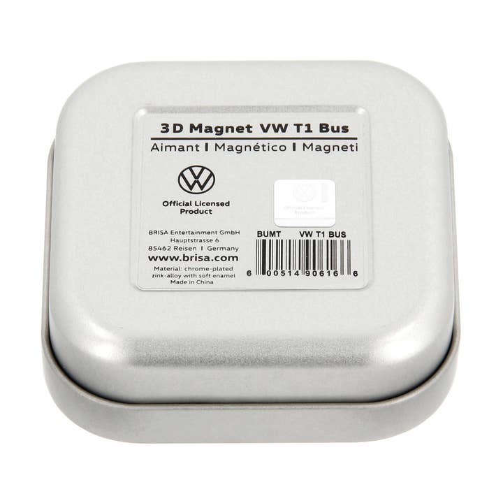 VW Collection by BRISA - Wholesale Magnet - VW Bus Office Home Magnet in Gift tin – T1/Vintage Silver