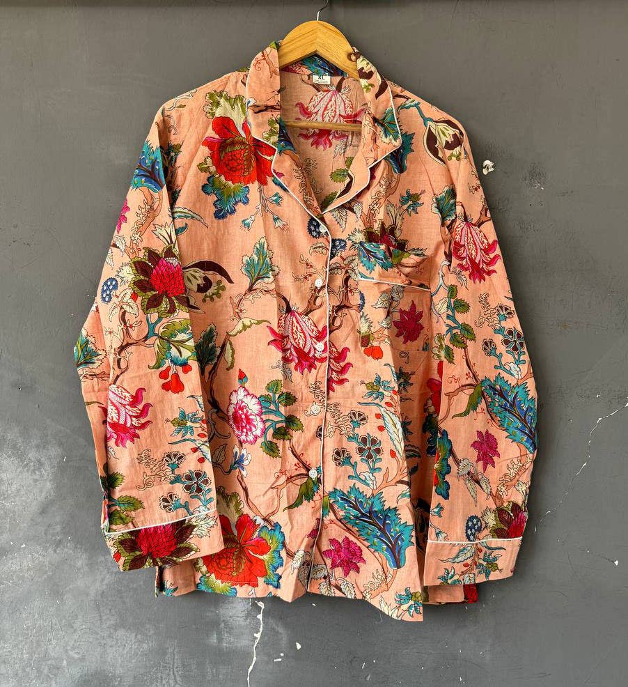 bhavnas boutique - Wholesale Sleepwear Set - Women's - Floral Print Cotton Handmade Women PJ Set Pant And Shirt Set2