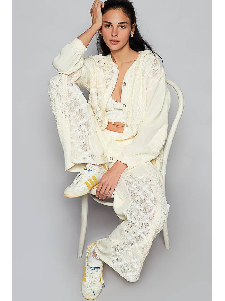 Pol Clothing - Wholesale Jacket - Women's - Balloon sleeves lace solid knit hoodie jacket SALE