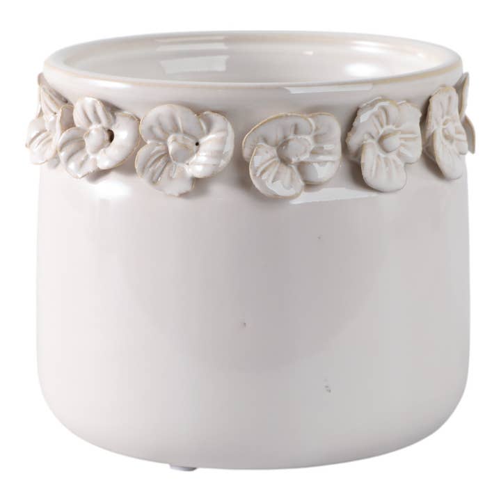 Sagebrook Home - Wholesale Plant Pot - Ivory 6 in. Ceramic Floral Applique Garden Planter