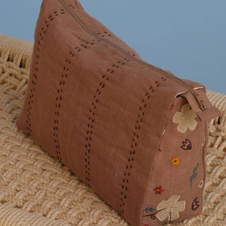 Muted Mocha Linen Poetry Pouch for wholesale on Faire2