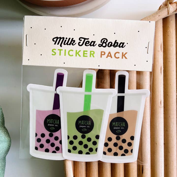 Matcha Paper Co. - Wholesale Sticker - Milk Tea Boba Clear Vinyl Sticker Pack0