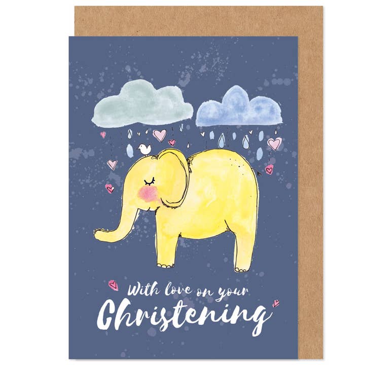 Carte de vœux pour le baptême des éléphants pour la vente par Bow & Bell