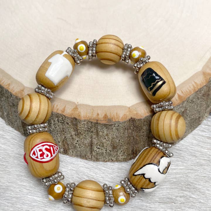 Cross Beaded Stretch Bracelet My Faith My Religion for wholesale by Fiona Accessories