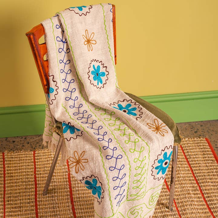 Ian Snow Ltd - Wholesale Throw blanket - Blue Flower Embroidered Throw0